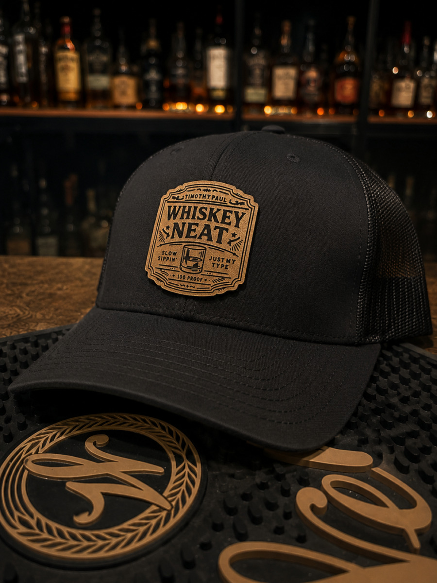 Whiskey Neat Black Trucker Hat